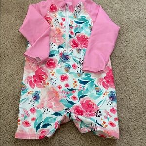 Girls Floral Rashguard One-Piece Swimsuit - Pink Floral